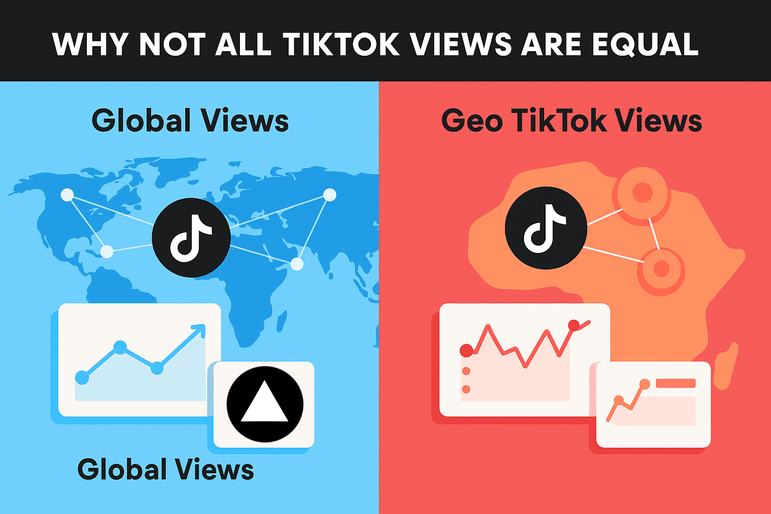 Infographic showing difference between global and geo TikTok view distributions and how the algorithm reads them.