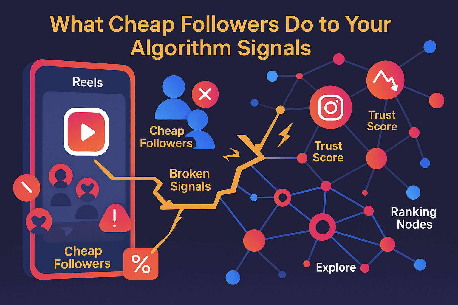 Cheap followers don’t just sit on your account quietly. They actively destroy every ranking signal Instagram uses to judge whether your content deserves distribution. Instagram’s algorithm monitors hundreds of micro-signals, and cheap followers break the most important ones.