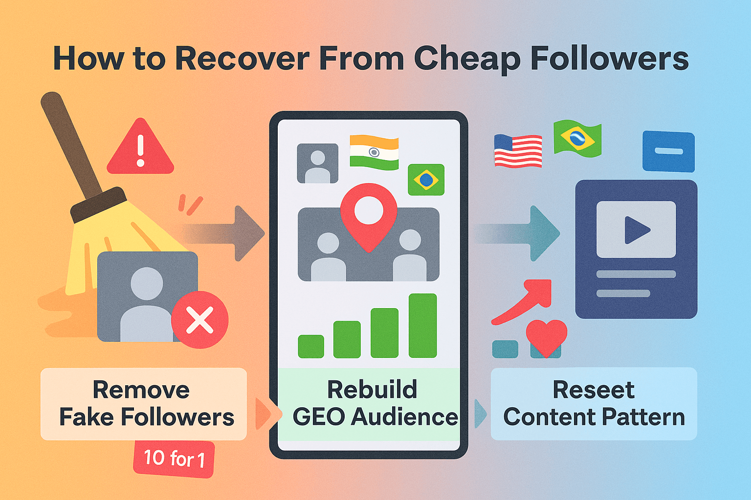 If you’ve already bought cheap followers — intentionally or accidentally — your account is not ruined forever. But you need to take the right steps in the right order. Recovery requires resetting your signals, cleaning your audience, restoring GEO integrity, and rebuilding your engagement ratio.