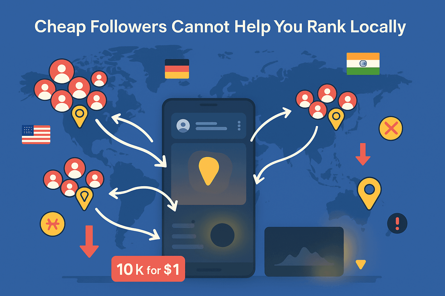 Cheap followers disrupt every one of these GEO signals. They come from random countries, non-target regions, and inactive clusters — resulting in a complete mismatch between your target audience and the algorithm’s interpretation of your account.