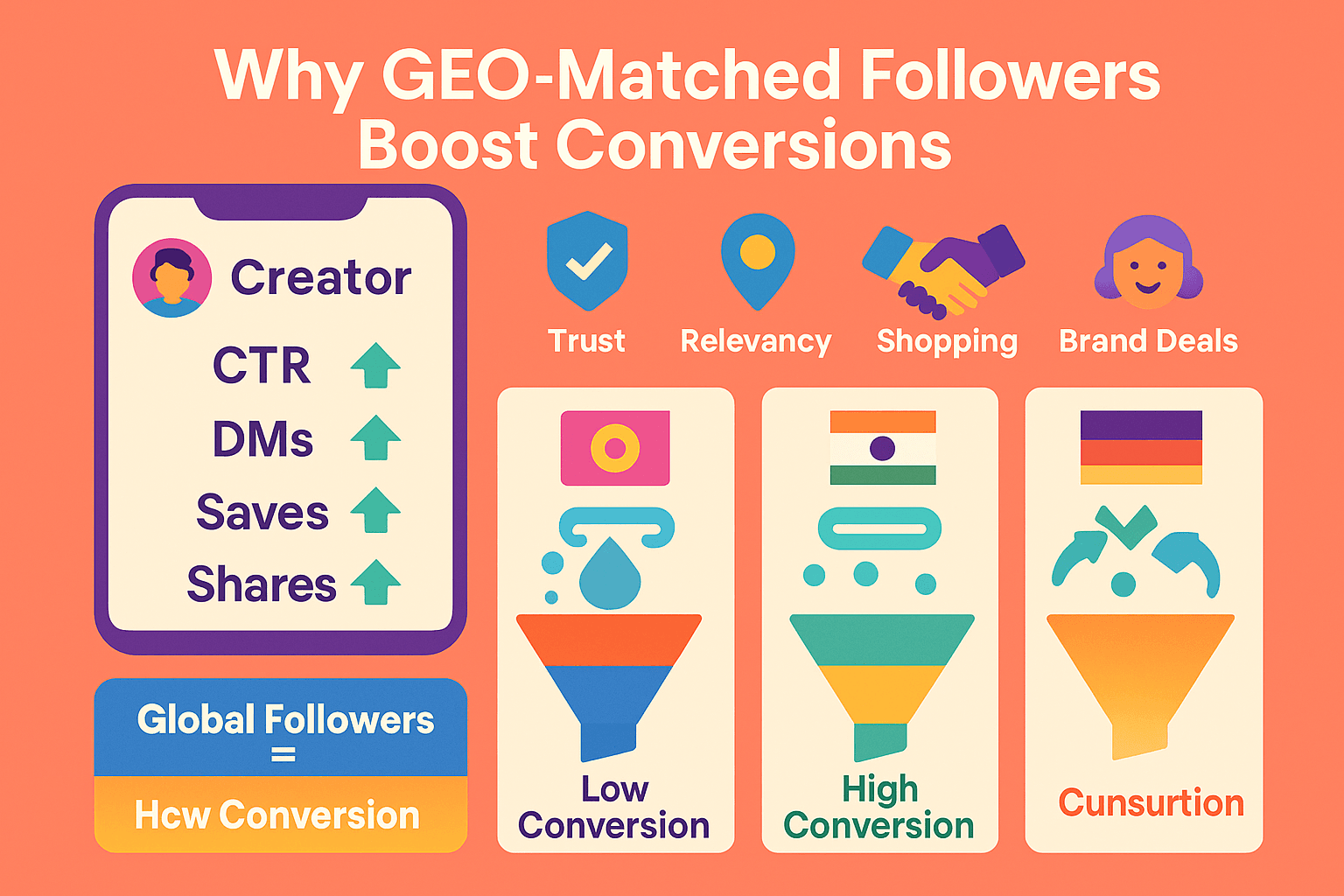 Beyond reach and ranking, GEO-matched followers dramatically improve conversion rate for creators, brands, and businesses.