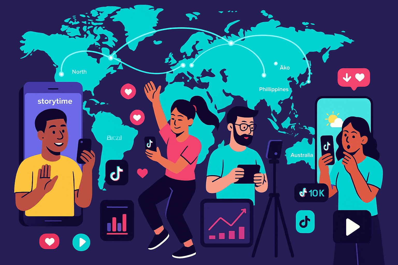 Modern digital cartoon characters create TikTok videos