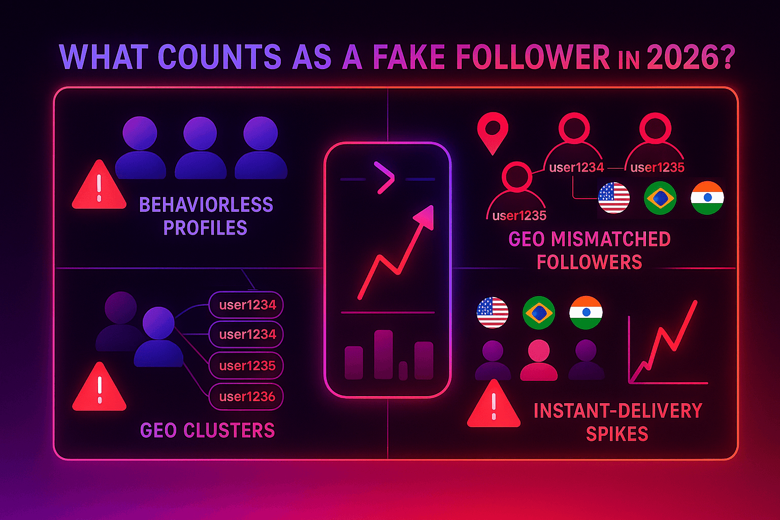 Fake Instagram followers in 2026 are not just bots or empty accounts. Instagram expanded the definition to include any follower whose behavior, GEO, or activity patterns do not match human signals.
